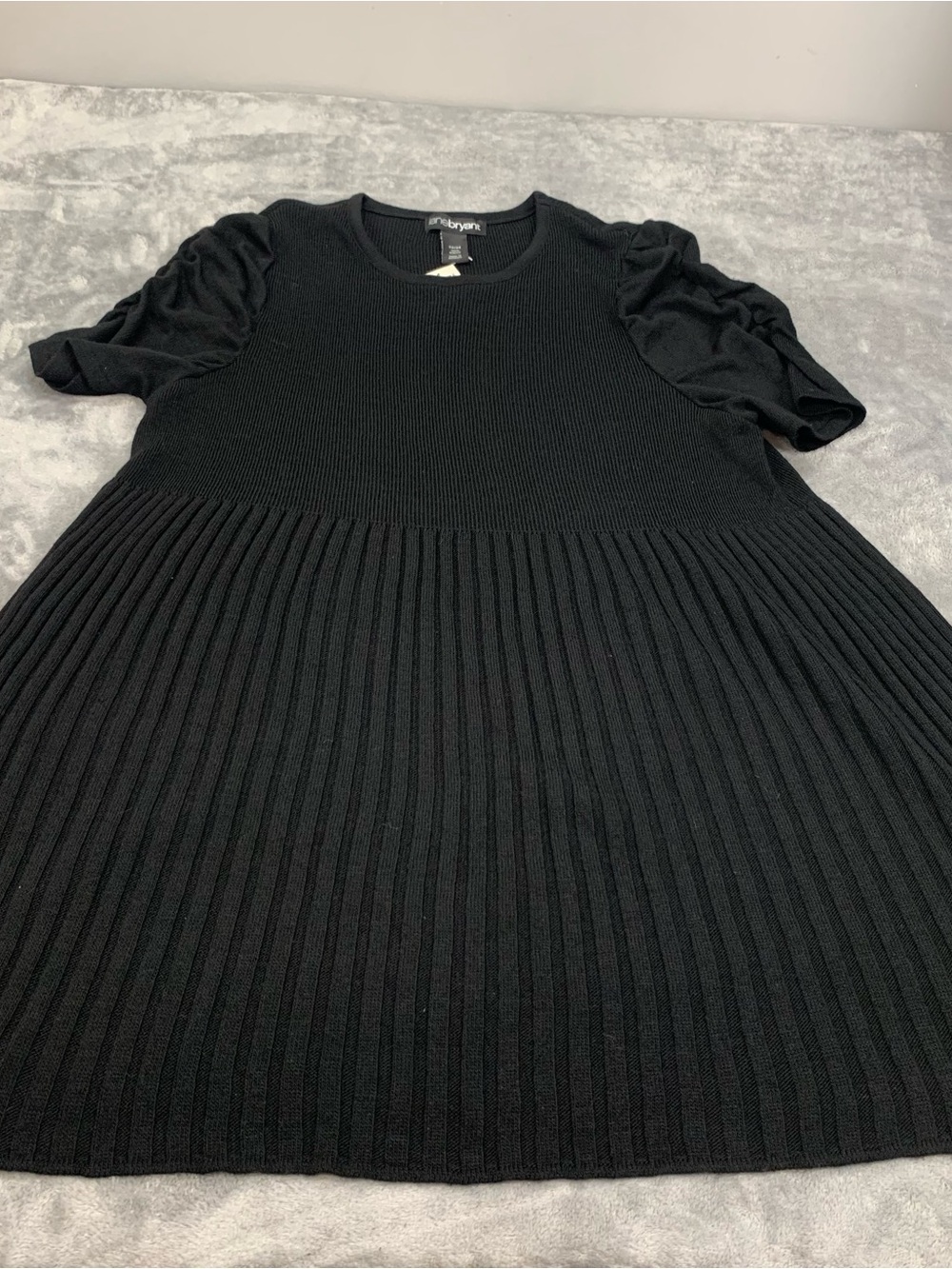 LANE BRYANT Black Mix Knit Ruche Sleeve Fit Flare Sweater Dress 22/24 NWT